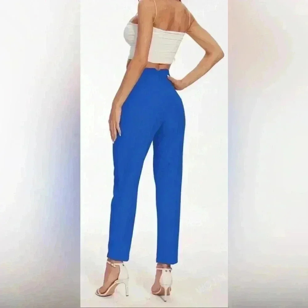NWOT Slim-Fit Stylish Solid Color Slim Pleated Stretch Straight Leg Pants - Picture 3 of 11